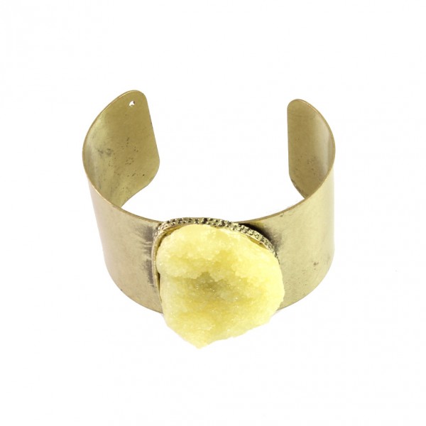 Egg Nog Yellow Druzy Stone Cuff Bracelet